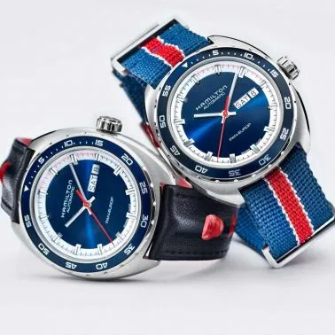 Montre Hamilton American Classic Pan Europ cadran bleu bracelet cuir noir 42 mm - SITE1