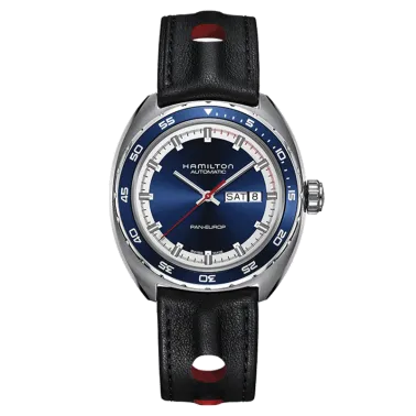 Montre Hamilton American Classic Pan Europ cadran bleu bracelet cuir noir 42 mm - SOLDAT PL