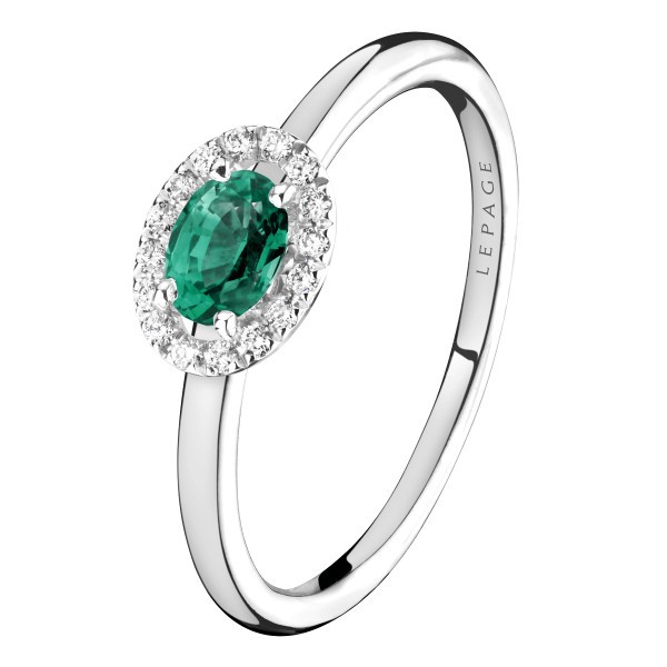 Bague Lepage Eléanor en or blanc émeraude et diamants - LEB1EG