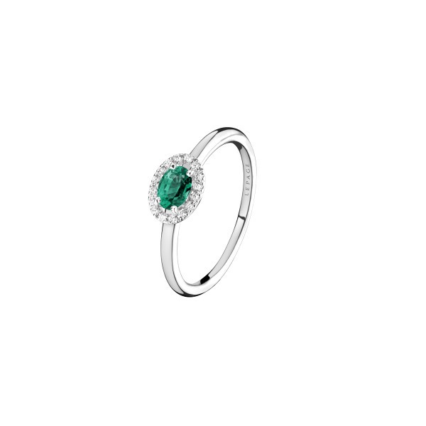 Ring Lepage Eléanor in white gold emerald and diamonds
