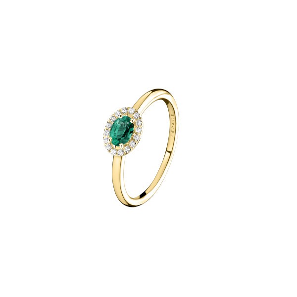 Ring Lepage Eléanor in yellow gold emerald and diamonds