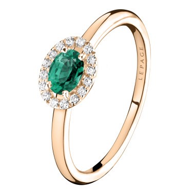 Bague Lepage Eléanor en or rose émeraude et diamants - LEB1ER