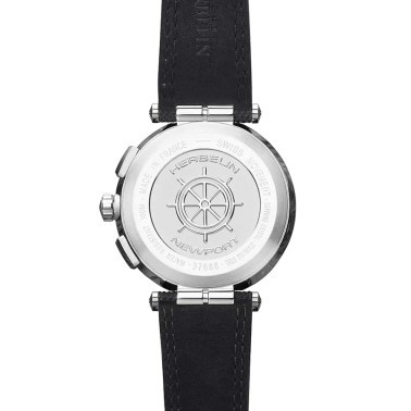 Montre Michel Herbelin Newport Chrono quartz cadran noir bracelet cuir noir 43 mm