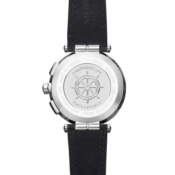 Montre Michel Herbelin Newport Chrono quartz cadran noir bracelet cuir noir 43 mm