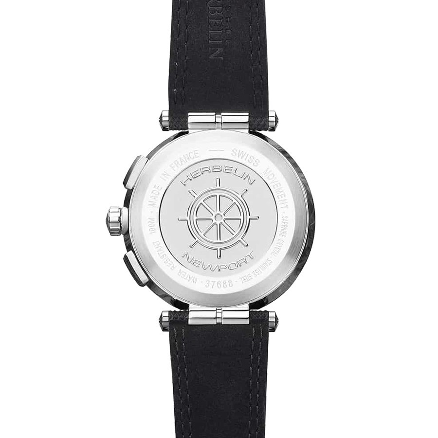 Montre Michel Herbelin Newport Chrono quartz cadran noir bracelet cuir noir 43 mm