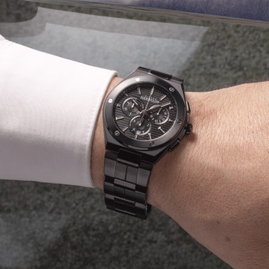 Michel Herbelin Cap Camarat quartz watch black dial steel bracelet 42 mm