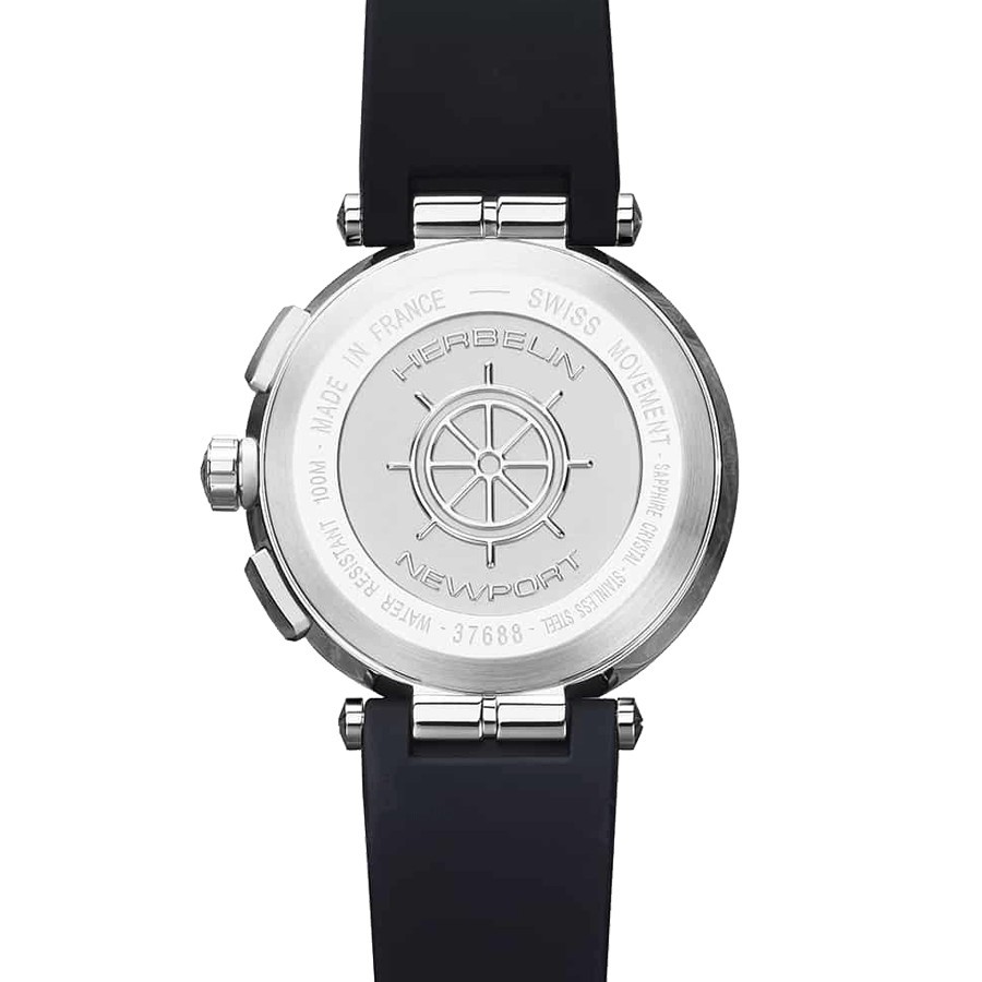 Montre Michel Herbelin Newport Chrono quartz cadran noir bracelet caoutchouc noir 43 mm