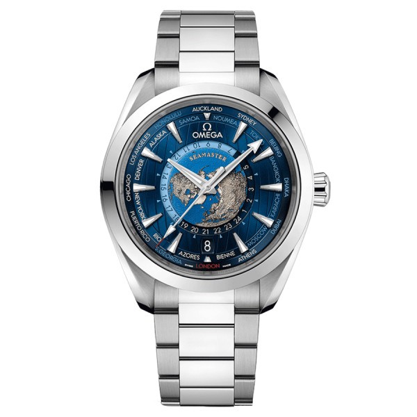 Omega Aqua Terra 150M Co-Axial Master Chronometer GMT Worldtimer watch steel bracelet 43 mm 220.10.43.22.03.001