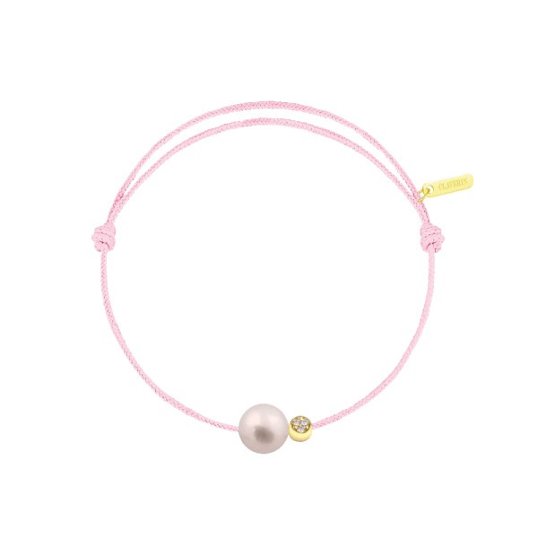 Bracelet Claverin cord Simply diamond moon white pearl and half-moon in yellow gold