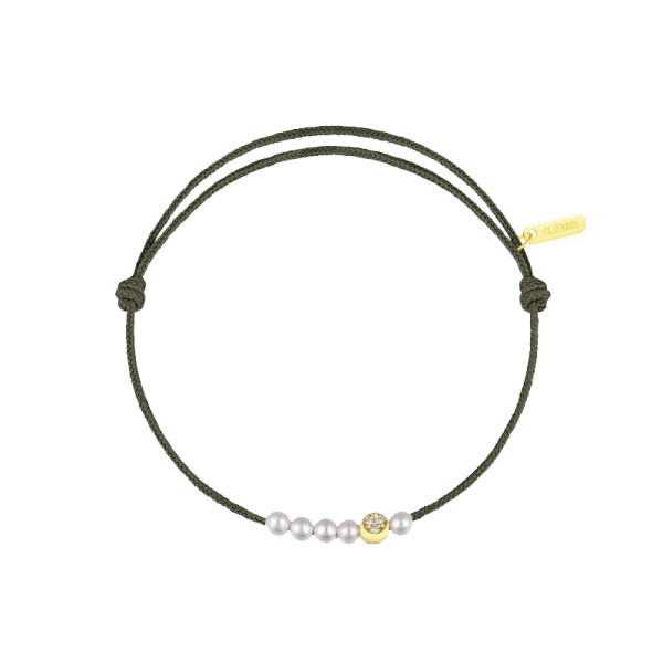Bracelet Claverin cord Simply diamond moon white pearl and half-moon in yellow gold