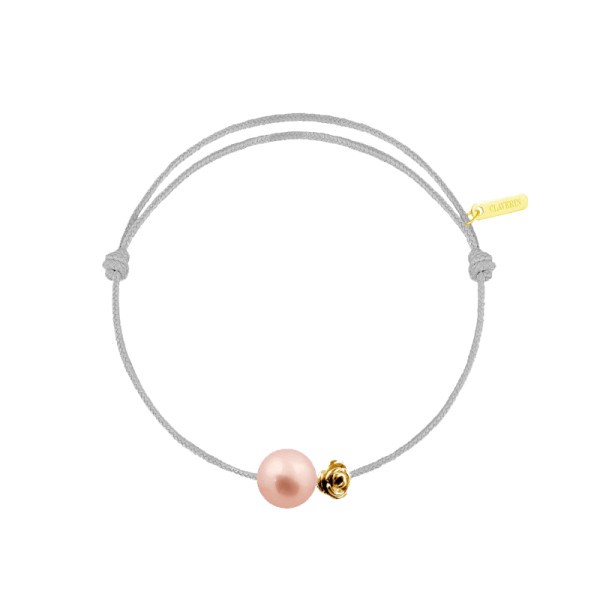 Bracelet Claverin cordon Pearly gold flower pink pearl and flower in yellow gold