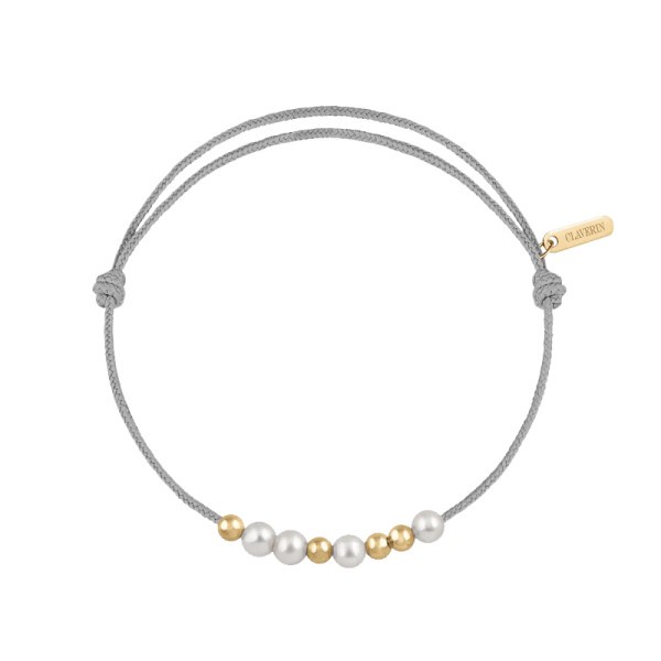 Bracelet cord Claverin 8 little treasures with 4 white pearls and 4 yellow gold balls
