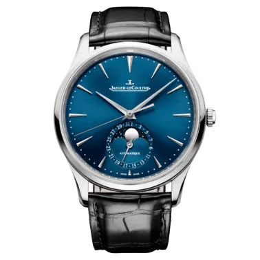 Montre Jaeger-LeCoultre Master Ultra Thin Moon automatique cadran bleu bracelet cuir noir 39 mm Q1368480