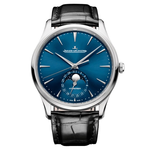 Jaeger-LeCoultre Master Ultra Thin Moon automatic watch blue dial black leather strap 39 mm 1368480