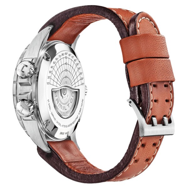 Montre Hamilton Khaki Aviation X-Wind cadran noir bracelet cuir marron 44 mm