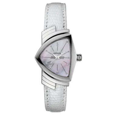 Montre Hamilton Ventura cadran nacre bracelet cuir façon lézard blanc - SOLDAT PL