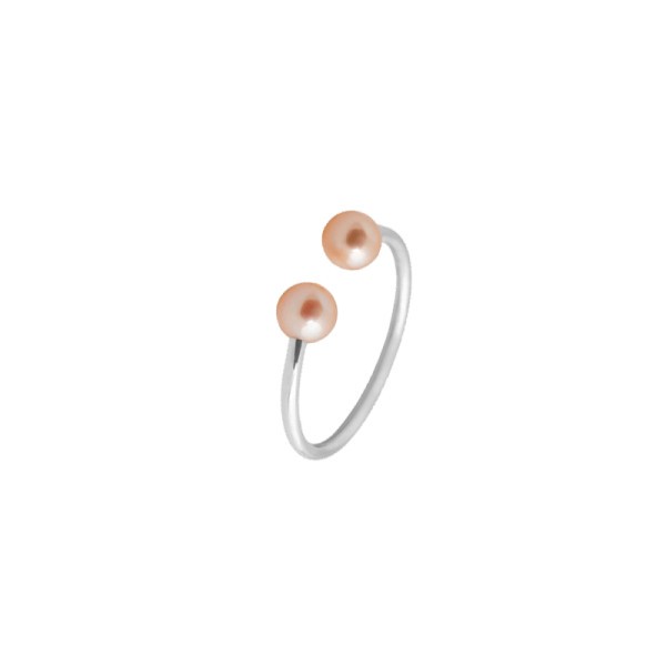 Ring Claverin Le Jonc in white gold and pink pearls