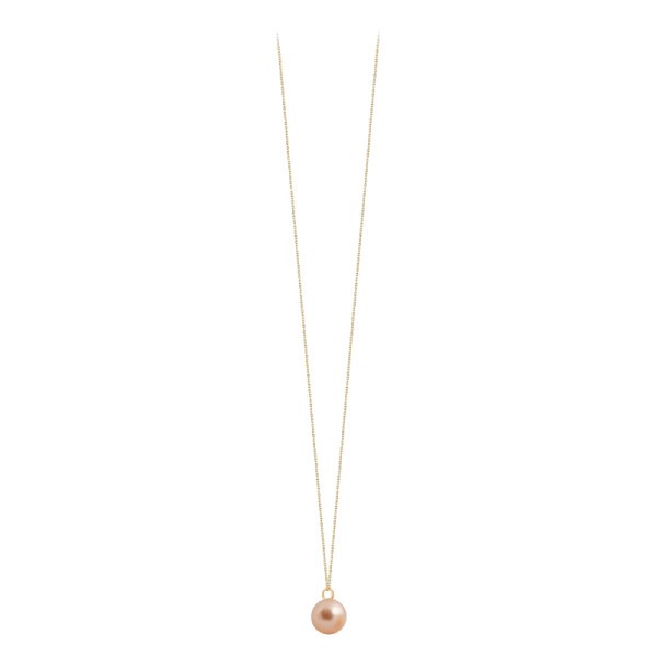 Long Necklace Claverin simply pearly in yellow gold and pink pearl