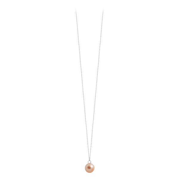Long Necklace Claverin simply pearly in white gold and pink pearl