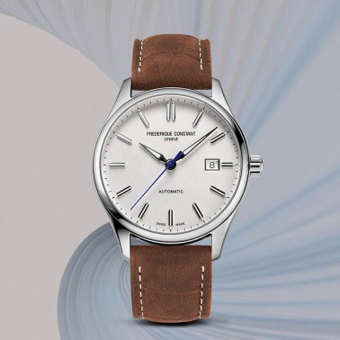 Montre Frédérique Constant Classics Index Automatic cadran argent bracelet cuir brun 40 mm FC-303NS5B6