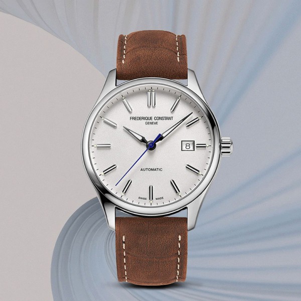 Montre Frédérique Constant Classics Index Automatic cadran argent bracelet cuir brun 40 mm FC-303NS5B6