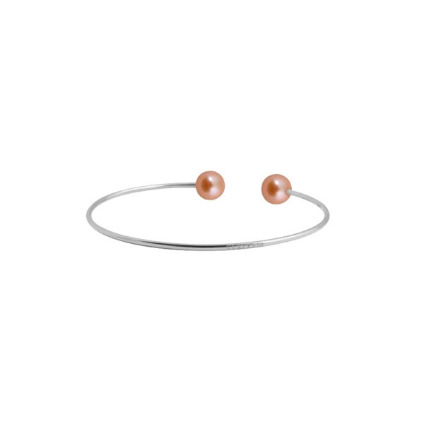 Bracelet Claverin Le Jonc in white gold and pink pearls