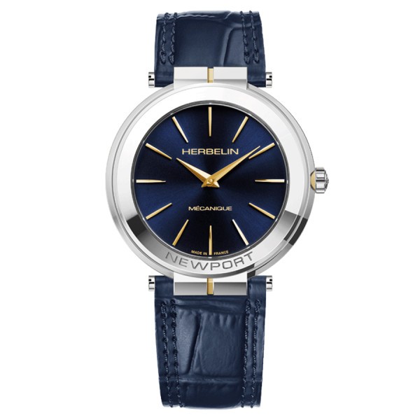 Michel Herbelin Newport Slim PVD Yellow gold mechanical watch blue dial blue leather strap 42 mm 1222/T15BL