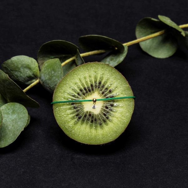 Bracelet cordon La Brune et La Blonde vert en or rose et diamant 0,15 carat