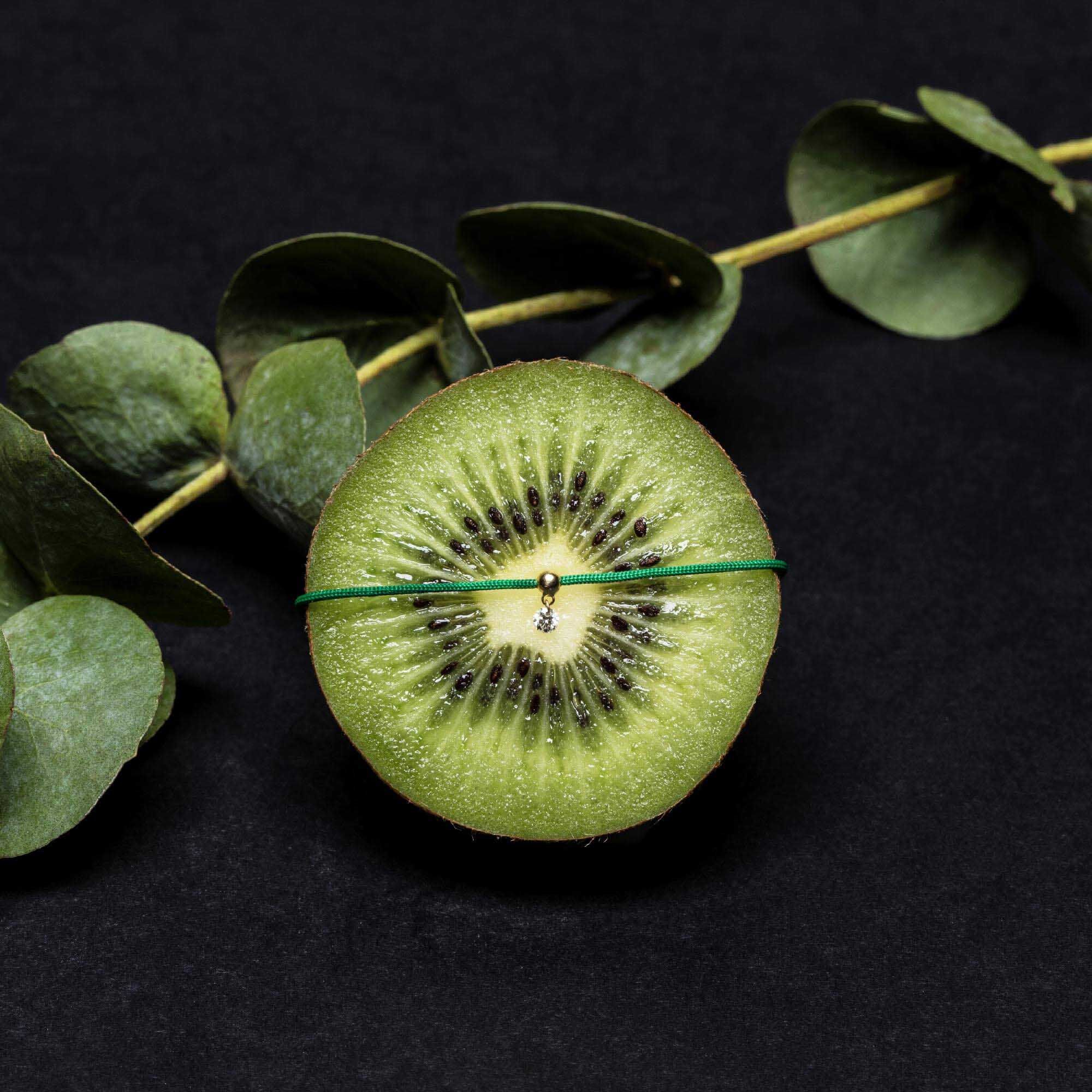 Bracelet cordon La Brune et La Blonde vert en or rose et diamant 0,15 carat