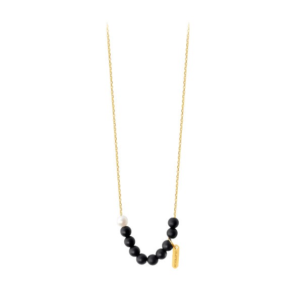 Collier Claverin Rosary en or jaune perles d'agate et perle blanche