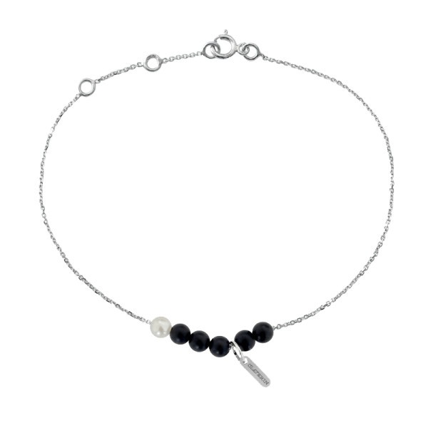 Bracelet Claverin Rosary en or blanc perles d'agate et perle blanche