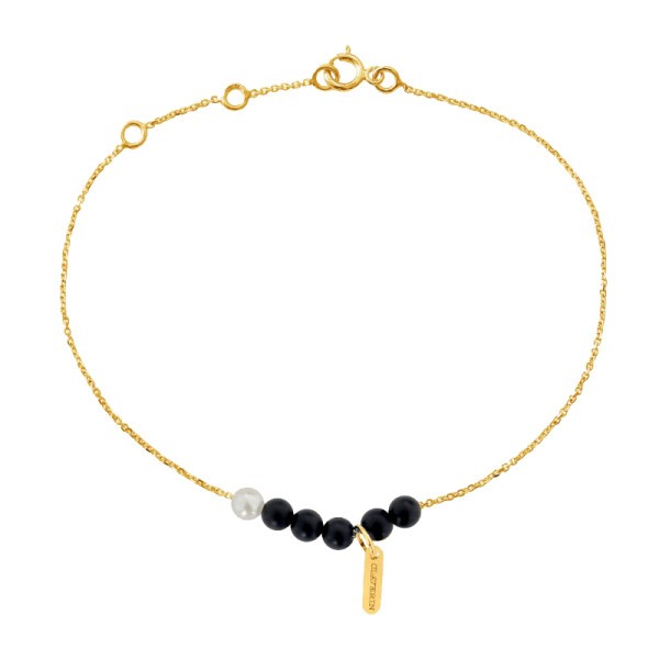 Bracelet Claverin Rosary en or jaune perles d'agate et perle blanche