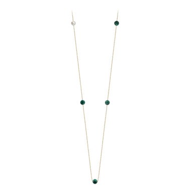 Collier Claverin Hope five en or jaune perles de malachite et perle blanche
