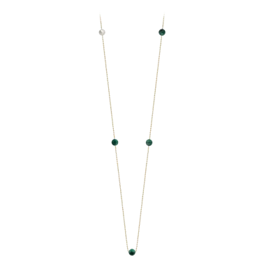 Collier Claverin Hope five en or jaune perles de malachite et perle blanche