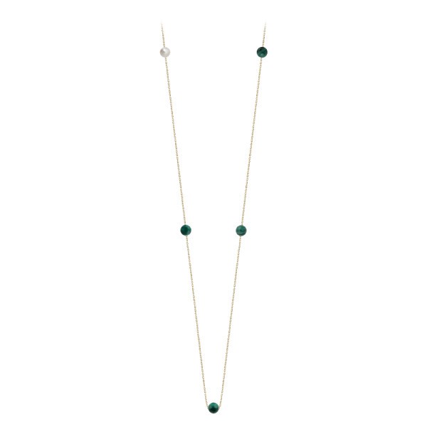 Collier Claverin Hope five en or jaune perles de malachite et perle blanche