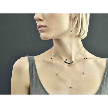 Collier Claverin Hope five en or jaune perles de malachite et perle blanche