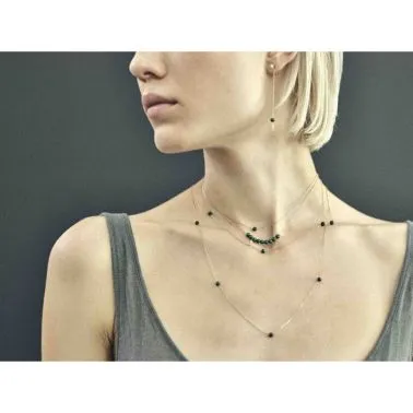 Collier Claverin Hope five en or jaune perles de malachite et perle blanche