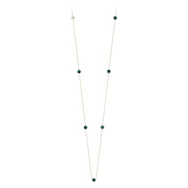 Sautoir Claverin Hope seven en or jaune perles de malachite et perle blanche