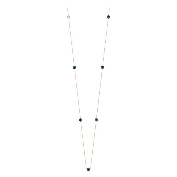 Long Necklace Claverin Hope seven in yellow gold, malachite pearls and white pearl