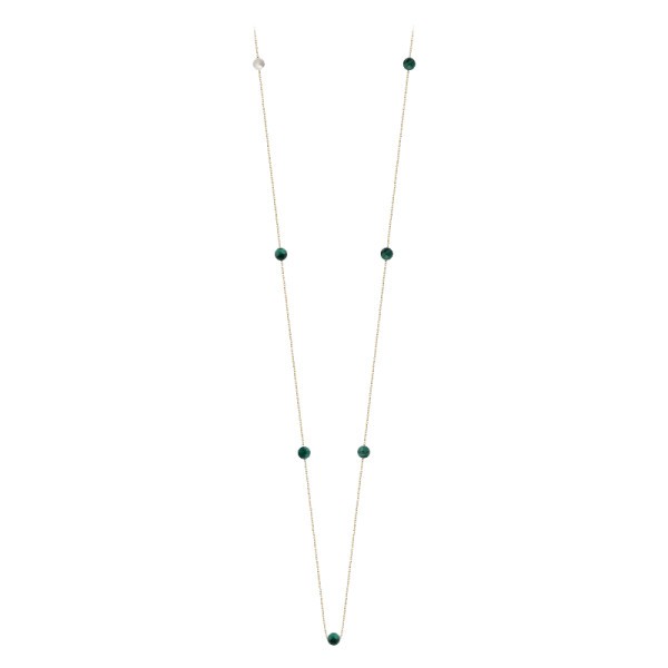 Sautoir Claverin Hope seven en or jaune perles de malachite et perle blanche