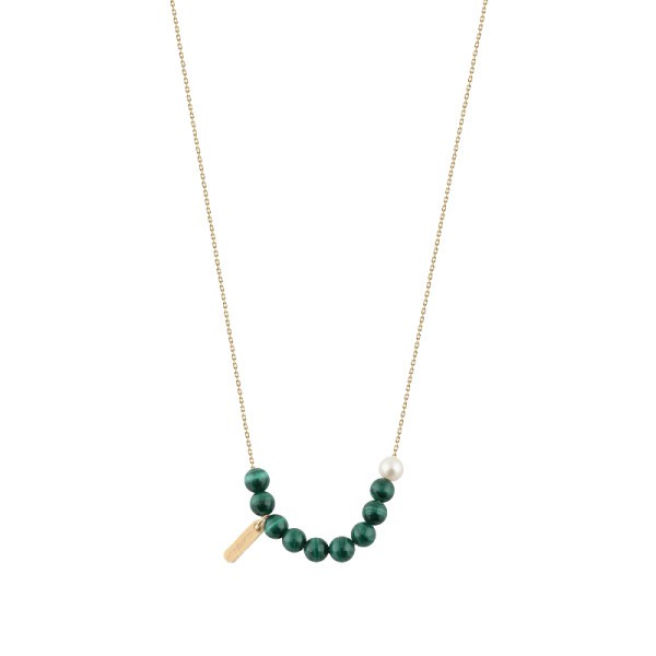 Necklace Claverin Hope 10 in yellow gold, malachite pearls and white pearl