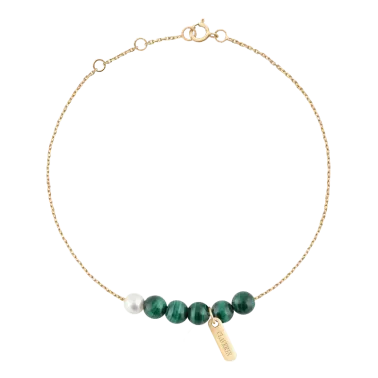 Bracelet Claverin Hope six en or jaune perles de malachite et perle banche BRLJMAL006