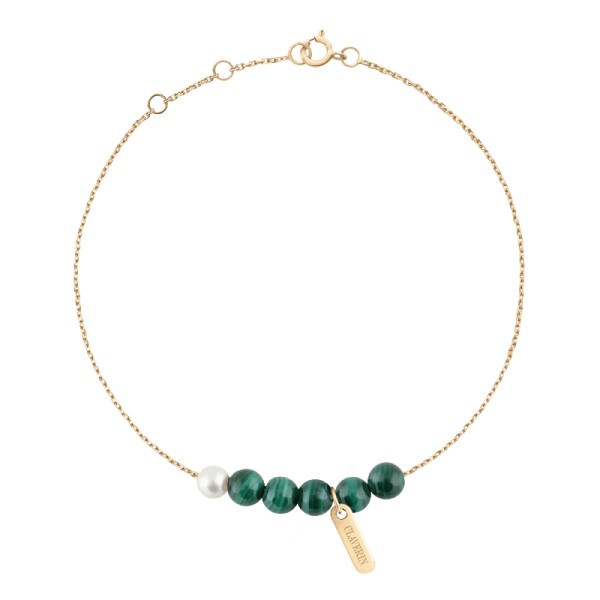 Bracelet Claverin Hope six en or jaune perles de malachite et perle banche BRLJMAL006