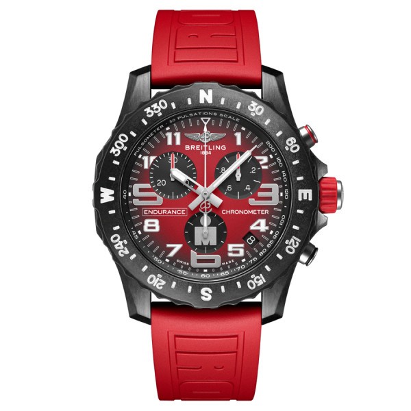 Montre Breitling Endurance Pro Edition IRONMAN® quartz chronographe cadran rouge bracelet caoutchouc rouge 44 mm X823109A1K1S1