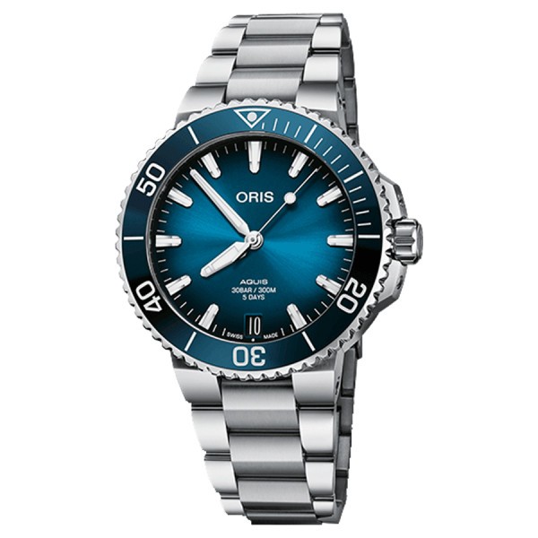Oris Aquis Date Calibre 400 automatic watch blue dial steel bracelet 41.5 mm 01 400 7769 4135-07 8 22 09PEB