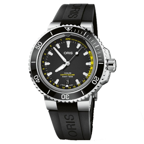 Montre Oris Aquis Depth Gauge automatique cadran noir bracelet caoutchouc noir 45,8 mm 01 733 7755 4154-Set RS