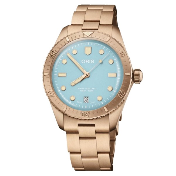 Oris Divers Sixty-Five Bronze automatic watch blue dial bronze bracelet 38 mm