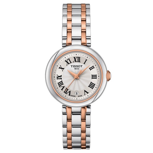 Montre Tissot Bellissima Small Lady PVD Or Rose quartz cadran blanc bracelet acier et PVD Or Rose 26 mm T126.010.22.013.01