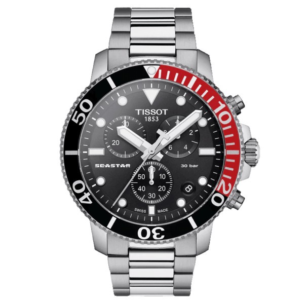 Tissot Seastar 1000 quartz chronograph watch black dial steel bracelet 45,5 mm T120.417.11.051.01