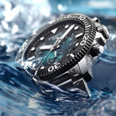 Montre Tissot Seastar 1000 quartz chronographe cadran vert bracelet acier 45,5 mm T120.417.11.091.01